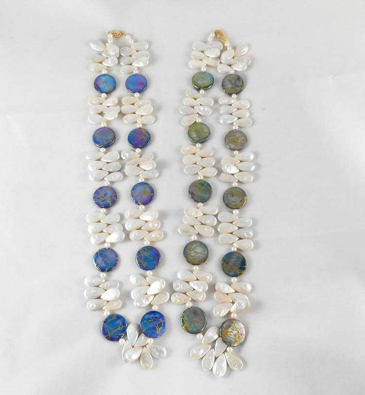 TWO GLASS BEAD AND PEARL NECKLACES including a 24 inch