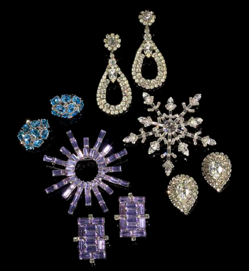 Pair of Rhinestone Cluster Earrings ca 1950 each designed as