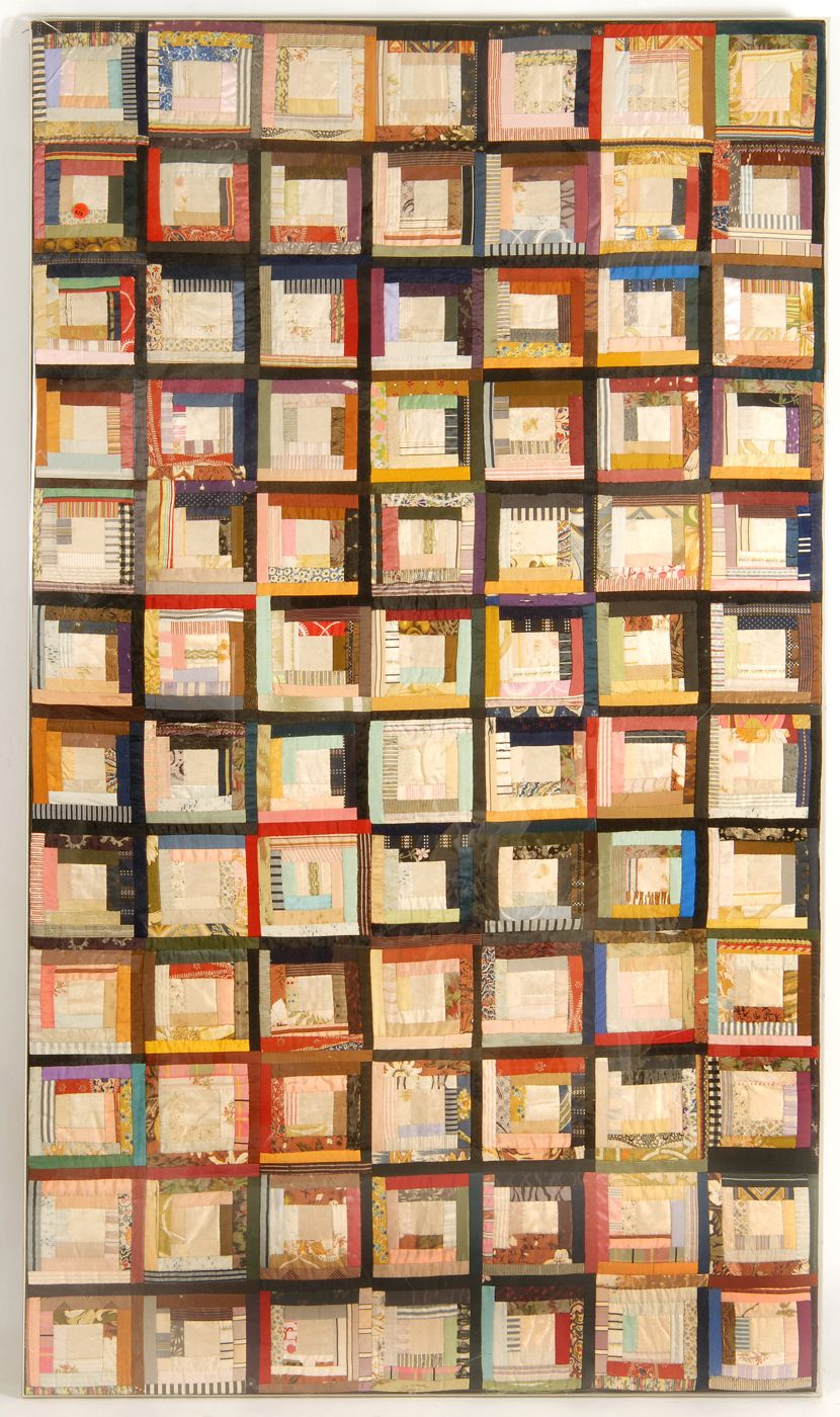 FRAMED AMERICAN CRIB QUILT 19th CenturyIn Log Cabin pattern 65