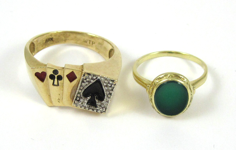 TWO YELLOW GOLD RINGS including a man s 10k yellow