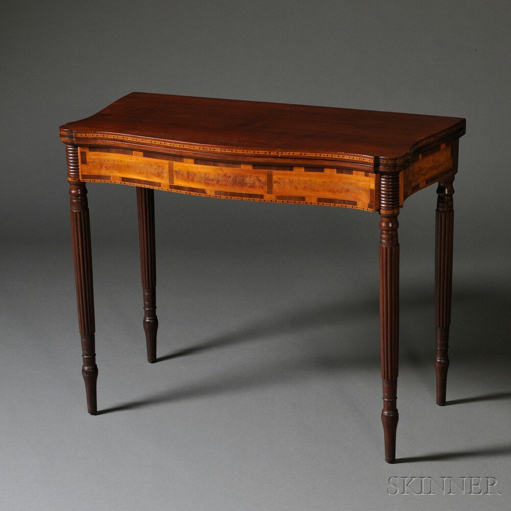 Federal Mahogany and Wavy Birch Inlaid Card Table probably Massachusetts