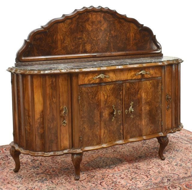 Italian Venetian burlwood sideboard 20th c having a shaped back