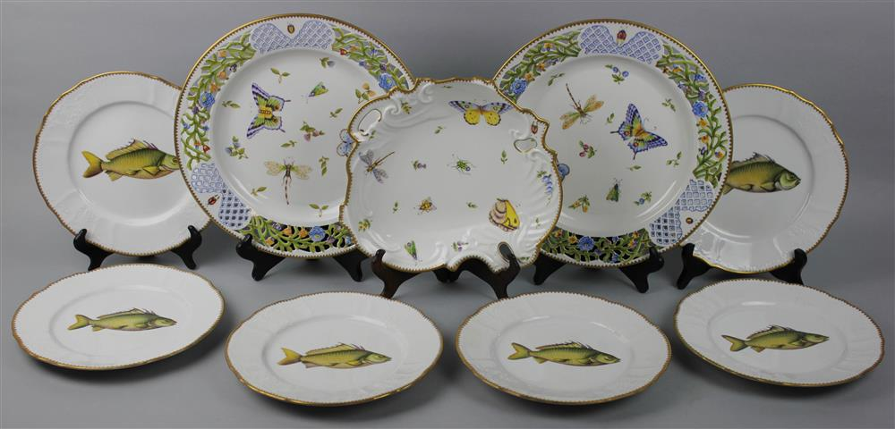 GROUP OF NINE ANNA WEATHERLEY PORCELAIN TABLE ARTICLES including a