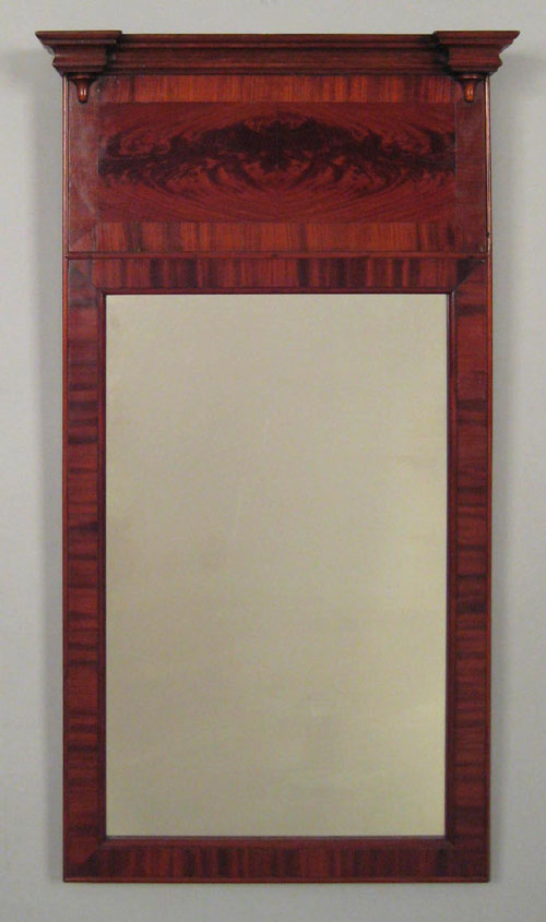 Federal mahogany wall mirror ca 1815 with a cove cornice