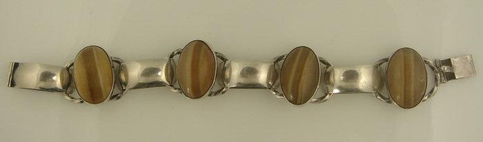 SR silver banded agate Mexican link bracelet 8 long 2