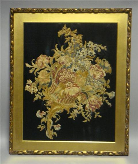 VICTORIAN FLORAL NEEDLEWORK 19th century silk design of a floral