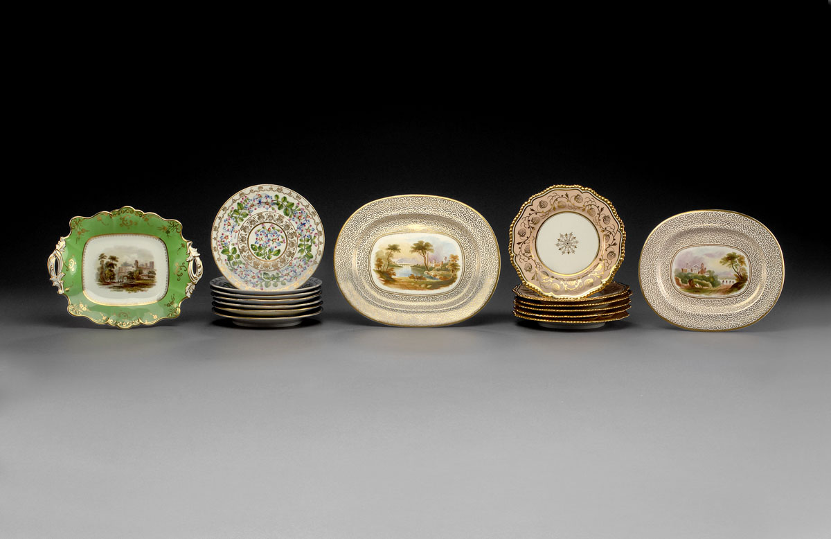 PAIR OF CHAMBERLAIN S WORCESTER PORCELAIN TOPOGRAPHICAL PLATTERS CIRCA 1815
