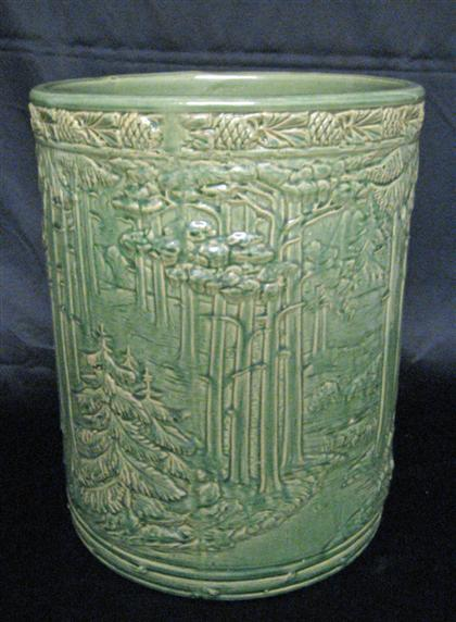Umbrella stand 20th century Green glaze molded forest design with