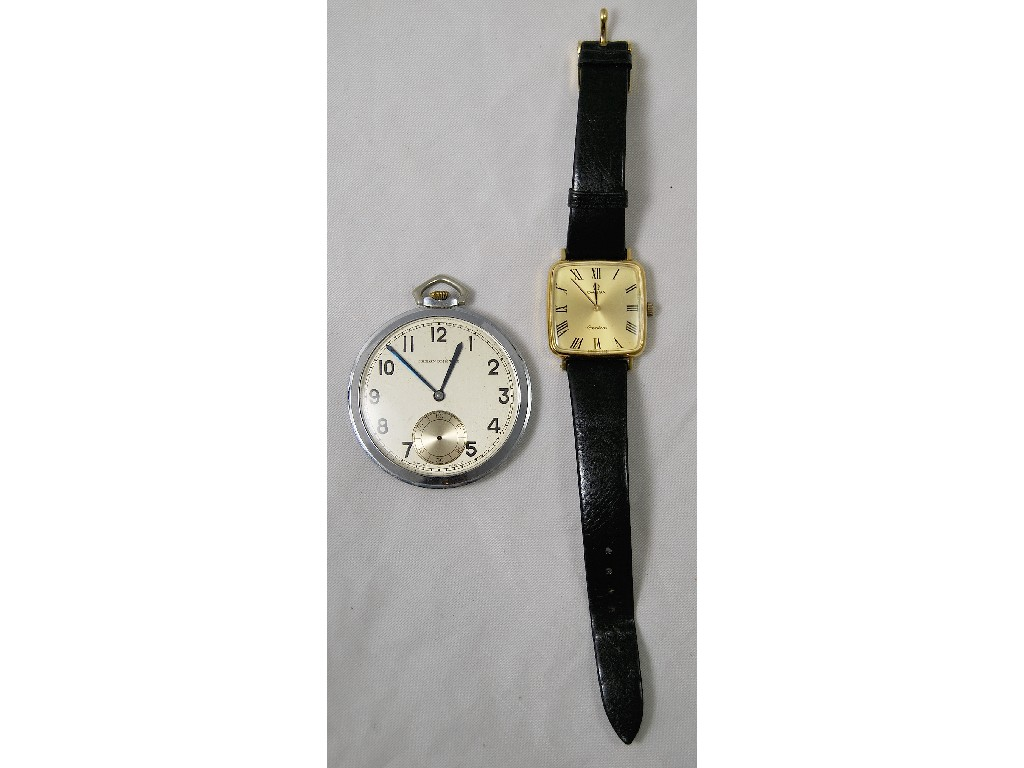 Ladies Omega Geneve gold plated wristwatch on leather Omega strap