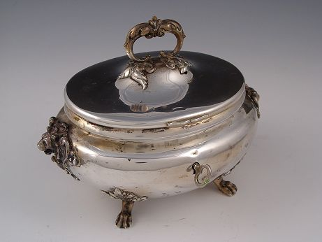 CONTINENTAL FINE SILVER FOOTED TEA CADDY LOCK BOX Lock box