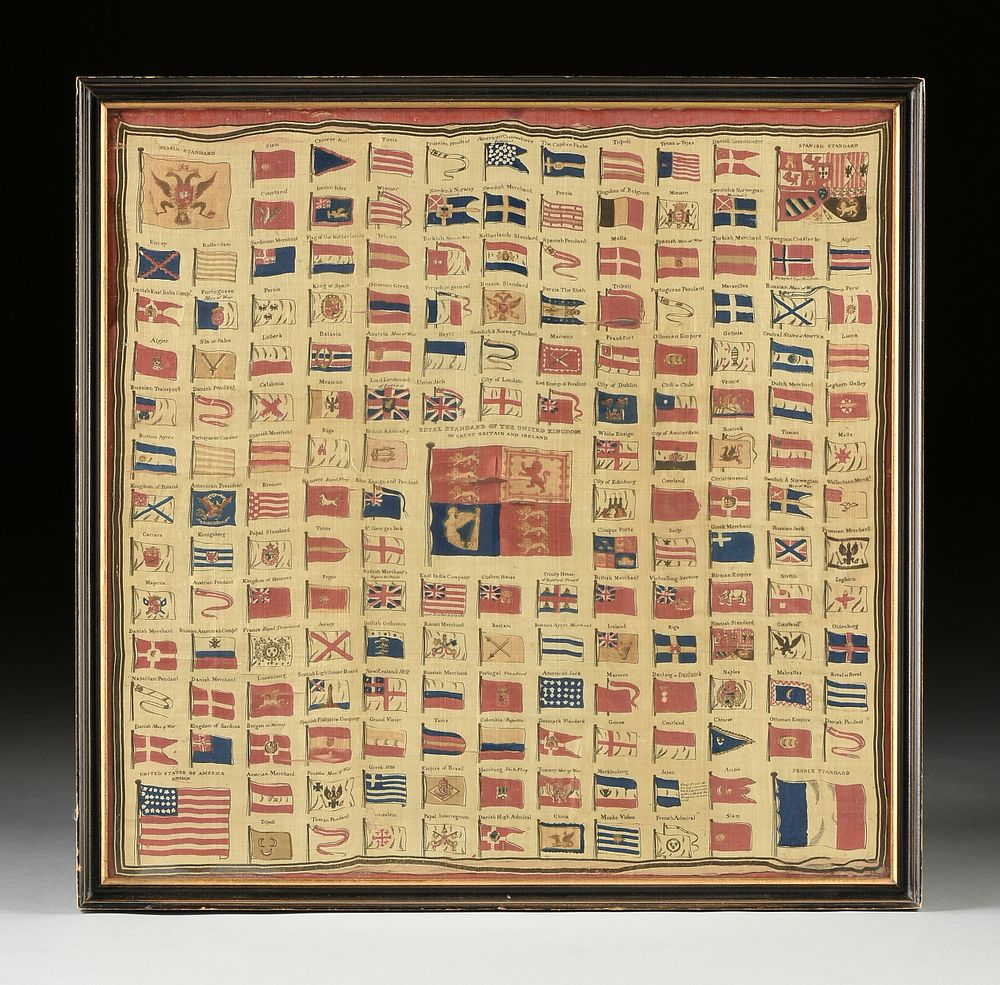 A RARE WORLD NAVAL ENSIGN AND FLAG CHART ON SILK