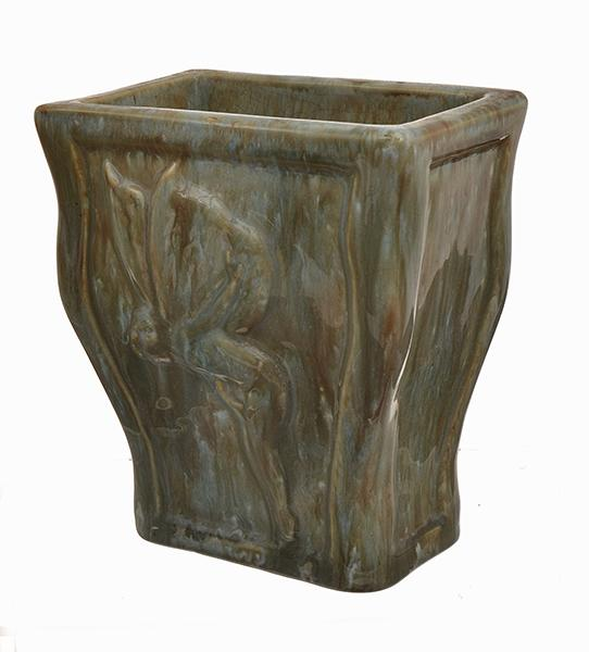 EARLY 20TH CENTURY FAIRY MOULDED RECTANGULAR VASE SIGNED COOPER
