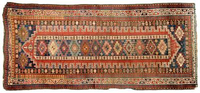 Kuba gallery rug central panel with 12 serrated diamonds on