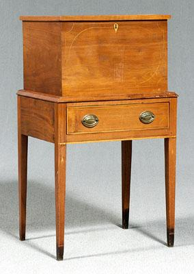 Federal inlaid walnut cellaret hinged top opening to box fitted