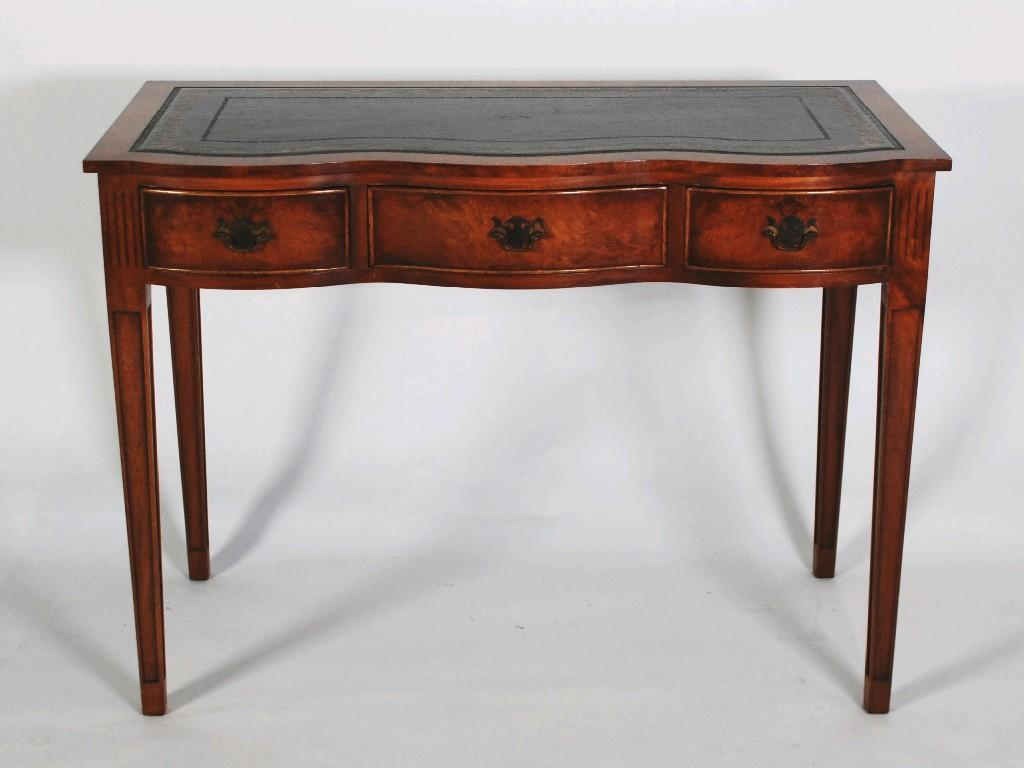 MODERN REPRODUCTION FIGURED WALNUT WRITING TABLE by Reprodux the crossbanded
