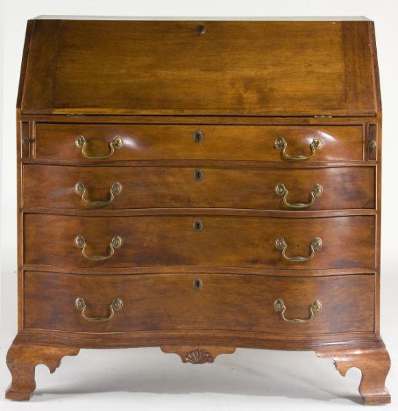 Chippendale Oxbow Slant Lid Desk 18th century Massachusetts old warm