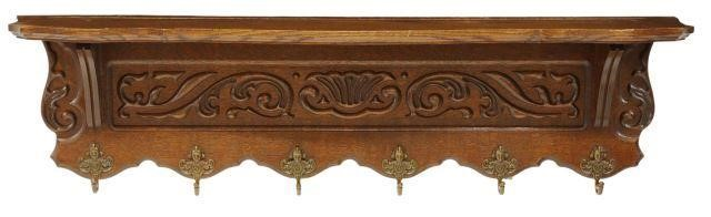 French oak wall mounted hat coat rack early 20th c