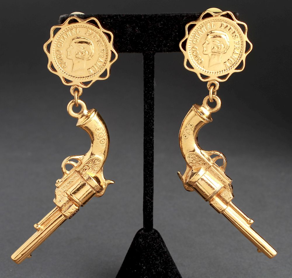 Chanel Runway Shotgun Revolver Earrings Pair Chanel runway pair of