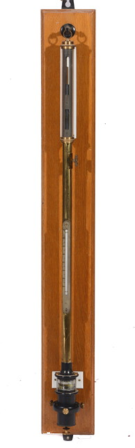 A NEGRETTI ZAMBRA LONDON LACQUERED BRASS FORTIN TYPE STICK BAROMETER
