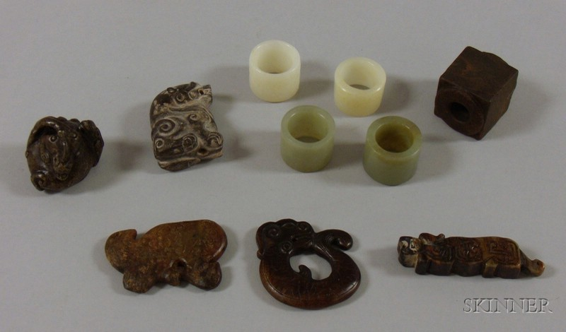 Ten Assorted Carved Hardstone Pendants and Other Items of various