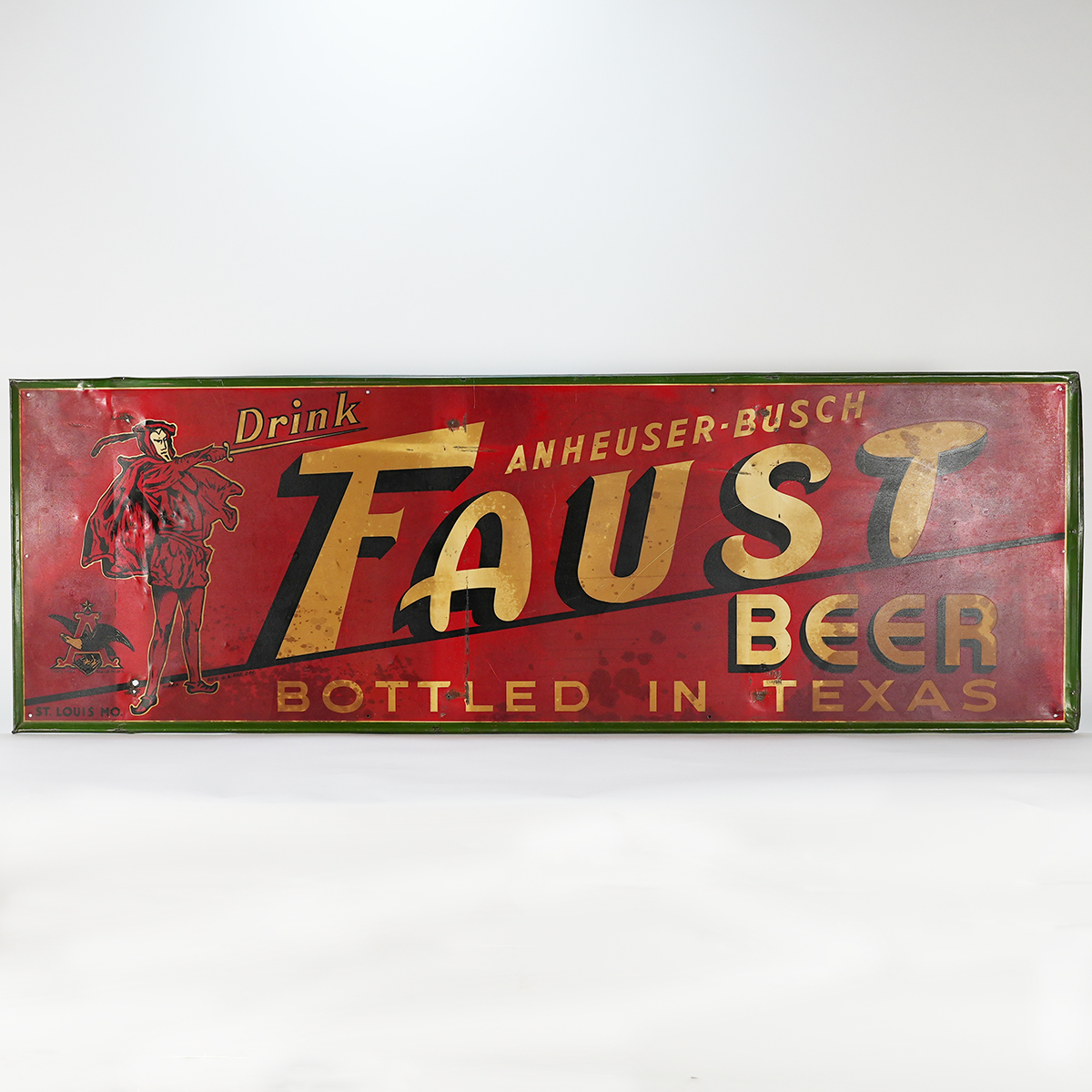 Anheuser Busch FAUST Bottled In Texas Tin Sign LARGE 54