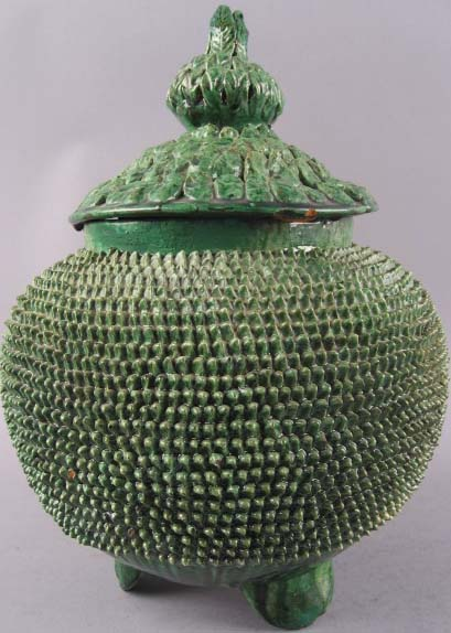 A Very Early Chinese Redware Lidded Vessel green glazed with