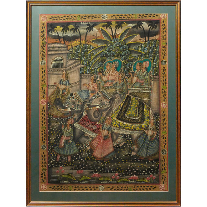 Indian Painted Batik early 20th c with figures and an