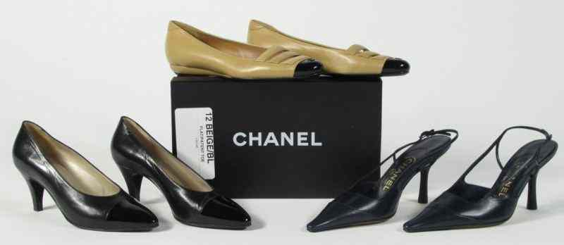Three Pairs of Shoes Chanelincluding a pair of tan leather
