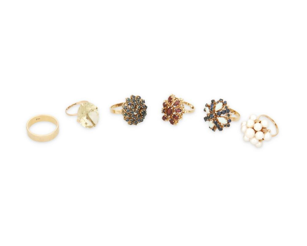 SIX VARIOUS RINGSSix various rings 14k yellow gold Variously stamped