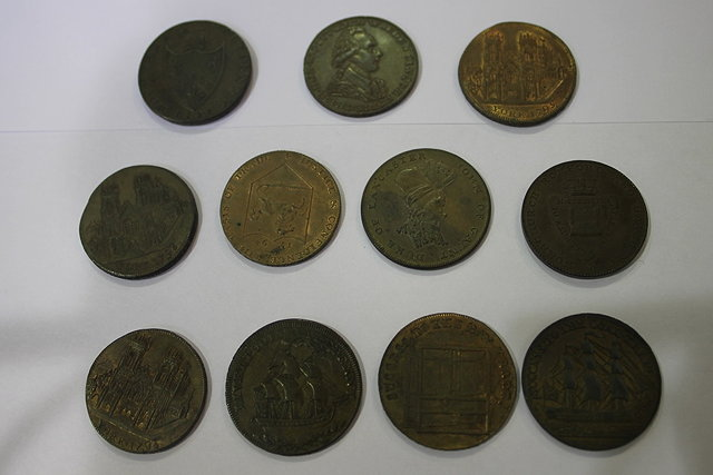 TWELVE 18TH CENTURY HALF PENNY TOKENS York Dover Durham Lancaster