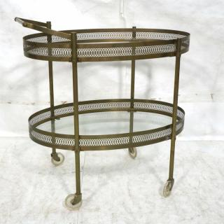 Brass Glass Oval Rolling Bar Tea Cart Brass fr Brass