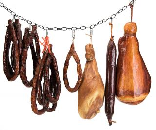 Butcher Shop Counter Display Meats Circa 1970 Including imitation sausage