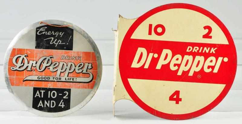 Lot of 2 Aluminum Tin Flange Dr Pepper Signs Description