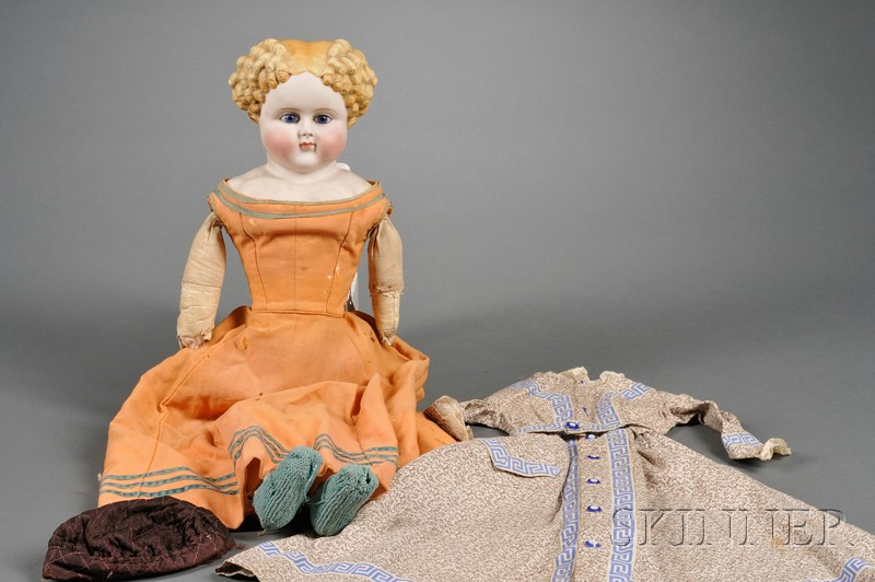 Parian Shoulder Head Doll c 1870s stationary blue glass eyes