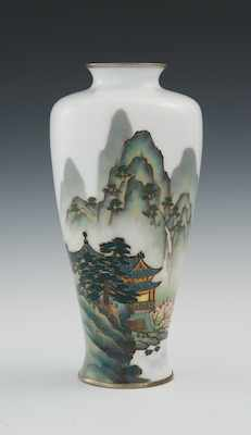 A Cloisonne Vase with View of Mountain Temple 20th Century