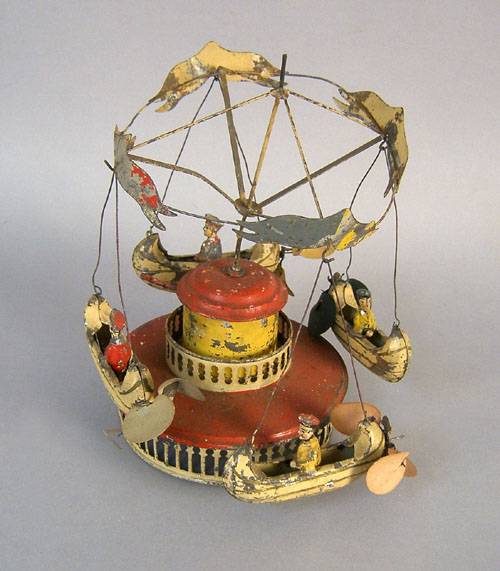 Early tin clockwork Merry Go Round toy 19th c 11