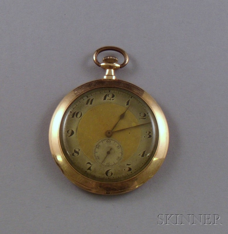 Swiss Art Deco 14kt Gold Open Face Pocket Watch goldtone