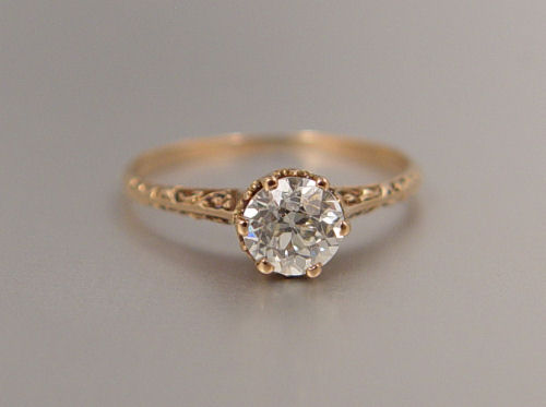 90CT OLD EURO CUT ANTIQUE DIAMOND RING 14K yellow gold