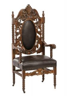 Carved Oak Renaissance Revival Arm Chair English late 19th early