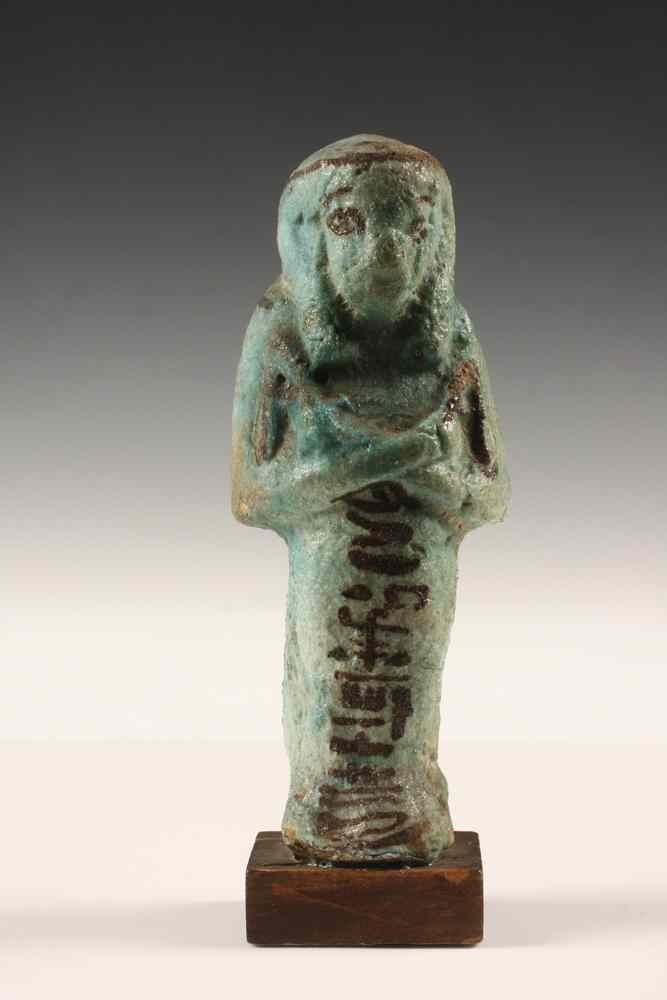 EGYPTIAN USHABTI Ancient Egyptian Ushabti in Turquoise Faience with hieroglyphs