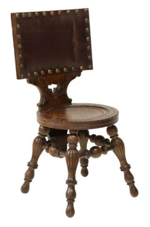 American oak piano chair stool c 1900 squared back with