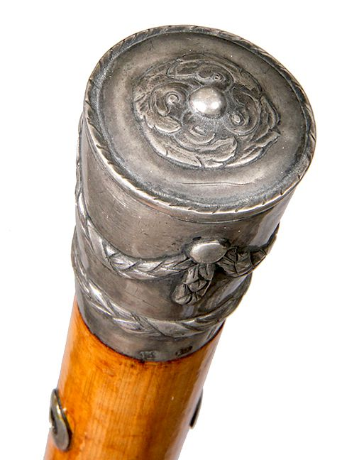 Silver Dress Cane Ca 1750 An ornate silver handle which