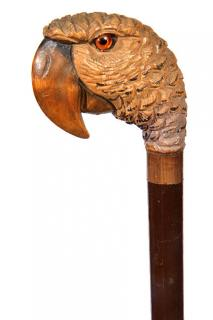 Carved Parrot Cane Ca 1920 A realistic carved parrot head