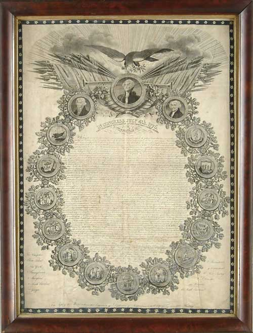 DECLARATION OF INDEPENDENCE ON SILK Lithograph on silk after an
