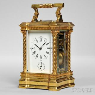Hour Repeating Carriage Clock with Alarm France c 1880 gilt