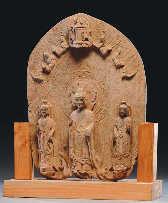 NORTHERN QI STONE STELE Beautifully carved large Chinese Northern Qi