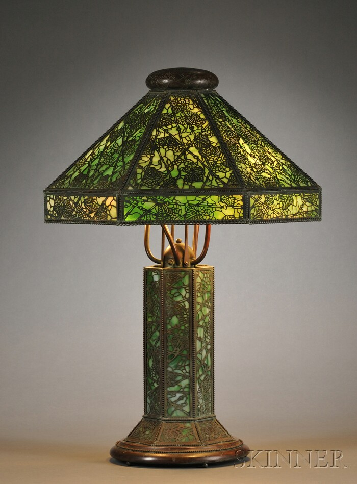 Table Lamp Attributed to Riviere Studios Metal overlay and slag