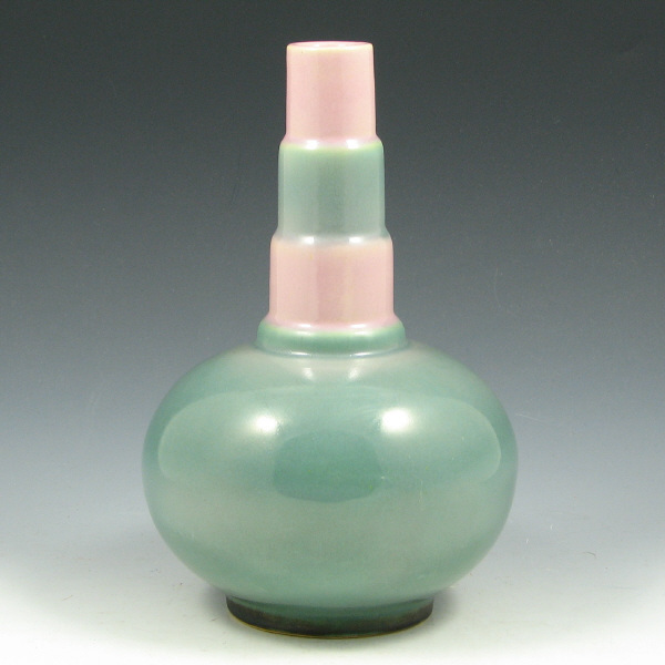 Roseville Futura 384 8 Ball Bottle vase in pink and