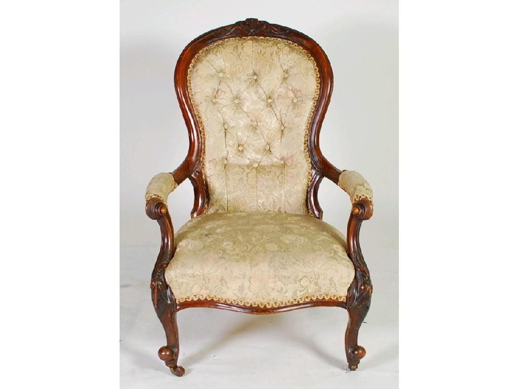 VICTORIAN CARVED WALNUT GENT S EASY ARMCHAIR the floral carved