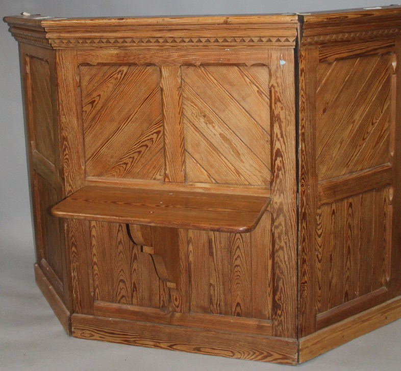 A 19thC stripped pine pulpit with three panelled sections with